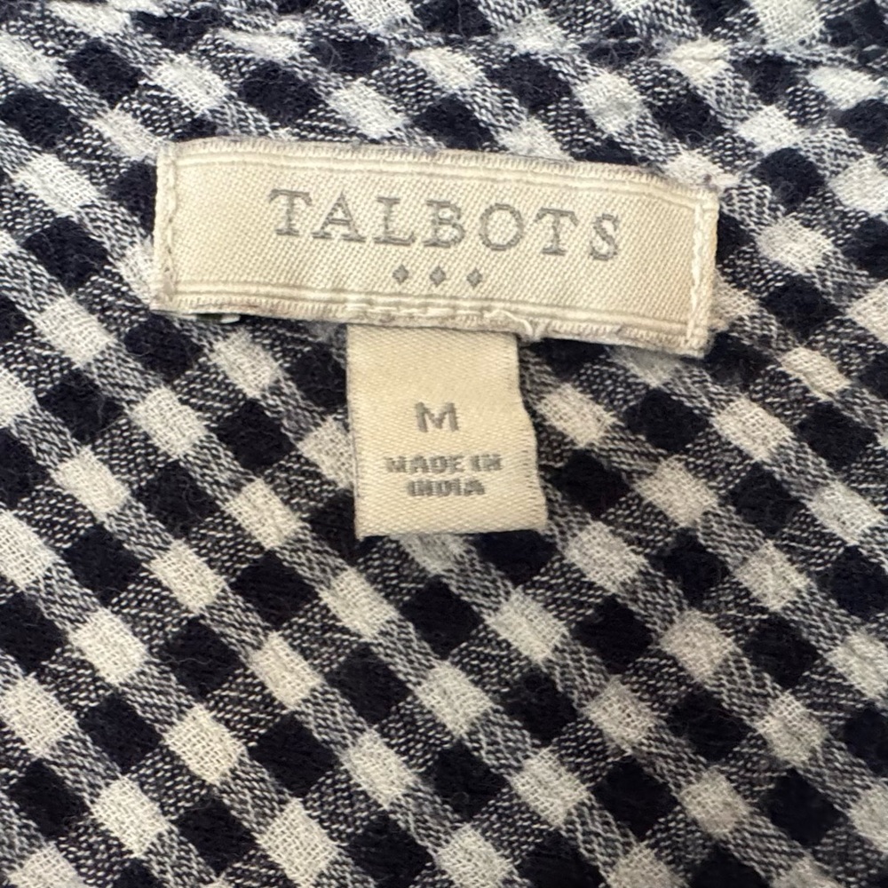 Talbots Black & White Gingham Blouse Womens Size Medium V-neck 100% Cotton - Picture 3 of 6